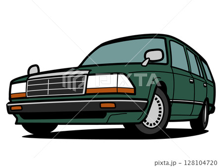 懐かしめ国産ワゴン　グリーン系　 自動車イラスト 128104720