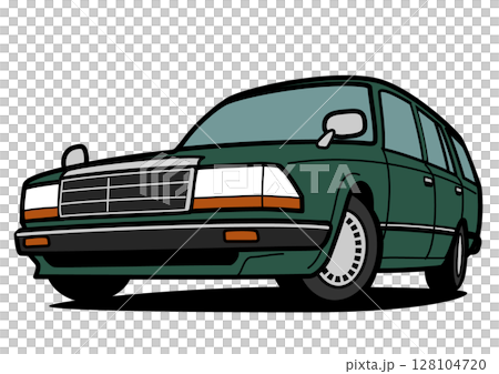 懐かしめ国産ワゴン　グリーン系　 自動車イラスト 128104720