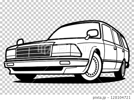 Nostalgic Japanese wagon coloring book style car illustration 128104721