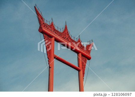 The giant swing of Bangkok. The Giant Swing (Sao Ching Cha) was originally erected in 1784 as part of the Brahmin compound of shrines as a religious structure. 128106097