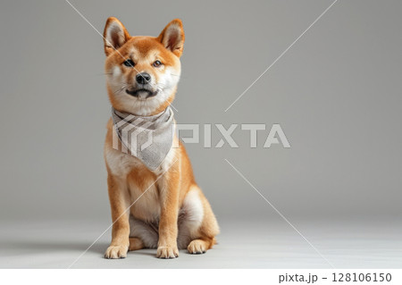Shiba inu Dog sitting with a Bandana for Mock Up . generative ai 128106150