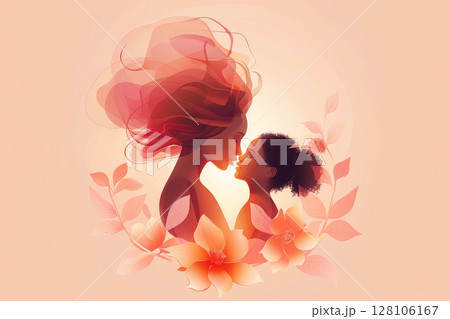 Concept of mothers day .mother with her little child, flower in the background. .Generative AI 128106167