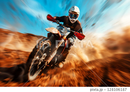 motocross rider on a motorcycle on Kinetic blur , Generative AI 128106187