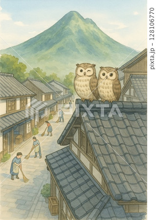 フクロウの旅 vol.15 もこもこフクロウペア Generative AI 128106770