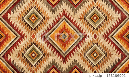 Rustic Ikat Diamond Seamless Pattern Southwest Boho Fabric Design Background 128106901