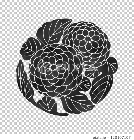 文様「菊」イラスト｜水彩風・黒ベース・和柄・日本伝統模様 128107107