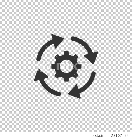 システムメンテナンスやオートメーション化を表す歯車とサイクルのベクターアイコン (白黒) システムメンテナンスやオートメーション化を表す歯車とサイクルのベクターアイコン (白黒) 128107155