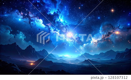 幻想的な月光に照らされた北の大地の背景 128107312