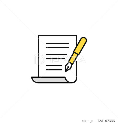 万年筆で署名する契約書のシンプルなベクターアイコンイラスト素材 128107333