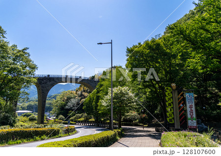 《七沢森林公園》新緑の公園にかかるアーチ橋（神奈川県厚木市） 128107600