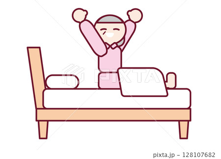 ぐっすり眠れて気持ちよく起きるおばあさんのイラスト ぐっすり眠れて気持ちよく起きるおばあさんのイラスト 128107682