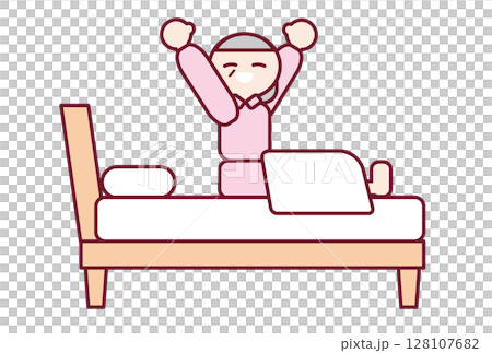 ぐっすり眠れて気持ちよく起きるおばあさんのイラスト ぐっすり眠れて気持ちよく起きるおばあさんのイラスト 128107682