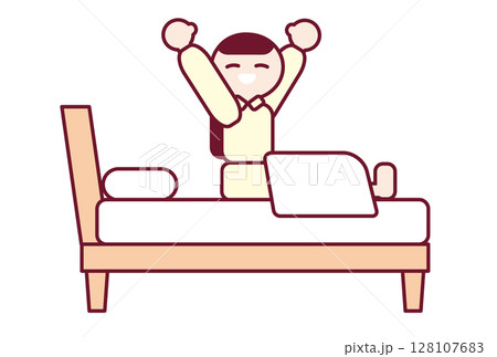 ぐっすり眠れて気持ちよく起きる女性のイラスト 128107683