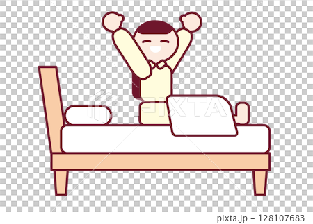 ぐっすり眠れて気持ちよく起きる女性のイラスト 128107683