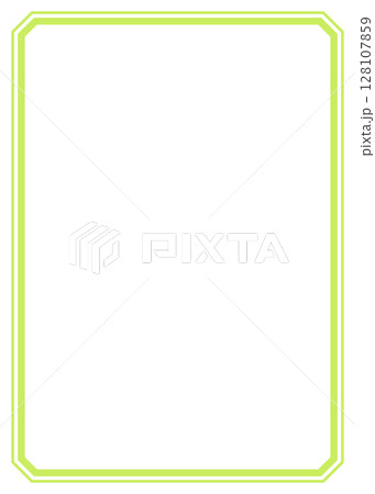 シンプルな黄緑色の縁線フレーム枠イラスト素材　額縁　若葉　新芽　背景白バックpng　ベクター 128107859