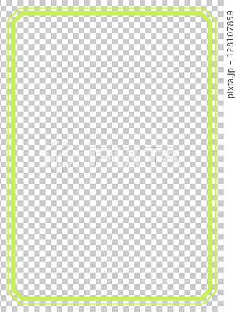 シンプルな黄緑色の縁線フレーム枠イラスト素材　額縁　若葉　新芽　背景白バックpng　ベクター 128107859