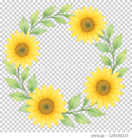 水彩向日葵花環框架（切口） 128108215