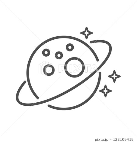 Planet icon for vector world travel with a simple pictogram. This symbol, or line art, provides an illustration for space discovery. 128109419