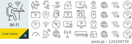 Wi-Fiに関するアイコンセット Wi-Fiに関するアイコンセット 128109730