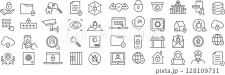 ベクターでモノクロの安全に関する線画アイコンセット ベクターでモノクロの安全に関する線画アイコンセット 128109731
