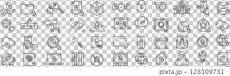 Vector monochrome safety line icon set 128109731