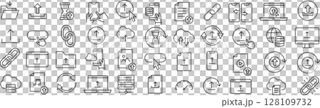 ベクターでモノクロのアップロードに関する線画アイコンセット 128109732