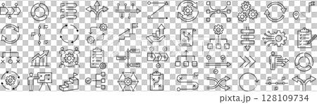 ベクターでモノクロのワークフローに関する線画アイコンセット 128109734