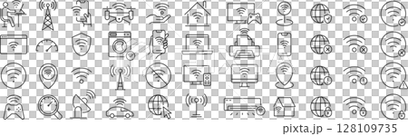 ベクターでモノクロのWi-Fiに関する線画アイコンセット 128109735