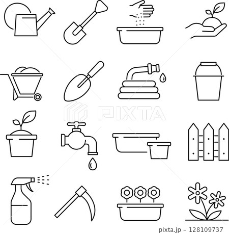 ガーデニングに関する線画アイコンセット ガーデニングに関する線画アイコンセット 128109737