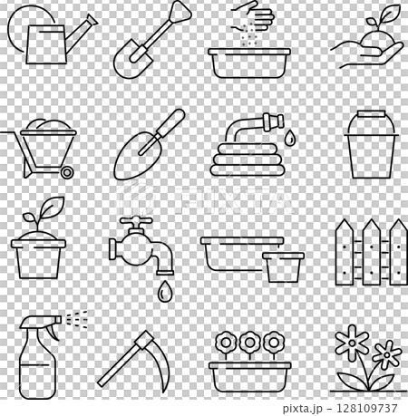 ガーデニングに関する線画アイコンセット ガーデニングに関する線画アイコンセット 128109737