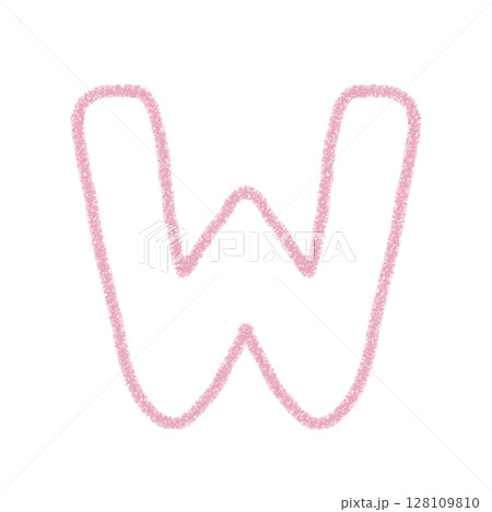 アルファベットW　 手書き文字　かわいい　素材　ピンク　イラスト　素材　アイコン　クレヨン風 128109810