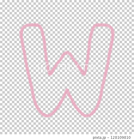 字母W 手寫字母 可愛素材 粉紅色 插畫素材 圖示 蠟筆風格 128109810