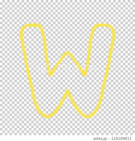 字母W 手寫字母 可愛 素材 黃色 插圖 素材 圖示 蠟筆風格 128109811