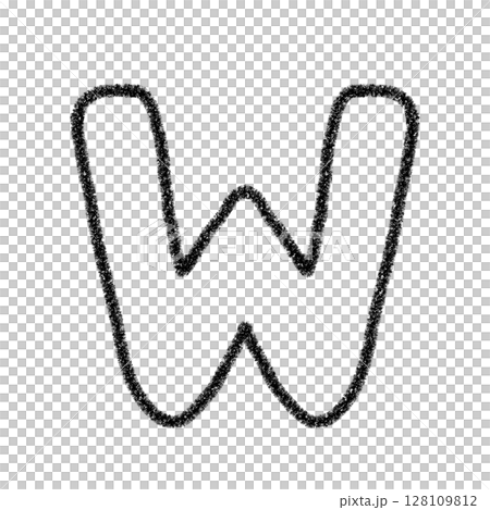 字母W 手寫字母 可愛 材質 黑色 插圖 材質 圖示 蠟筆風格 128109812