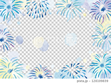 用水彩畫的煙火日本夏天美麗的框架材料 128109839