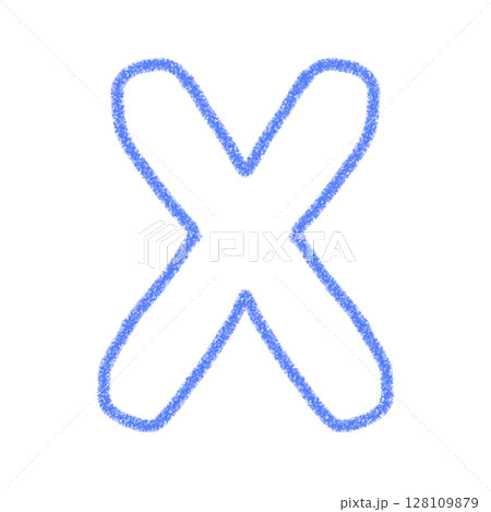 アルファベットX　 手書き文字　かわいい　素材　青　イラスト　素材　アイコン　クレヨン風 128109879