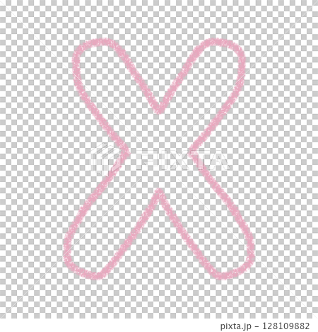 アルファベットX　 手書き文字　かわいい　素材　ピンク　イラスト　素材　アイコン　クレヨン風 128109882