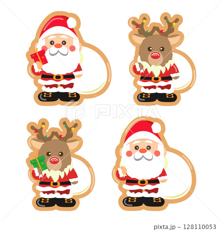 かわいいサンタクロースとトナカイの切り抜きイラストセット 128110053
