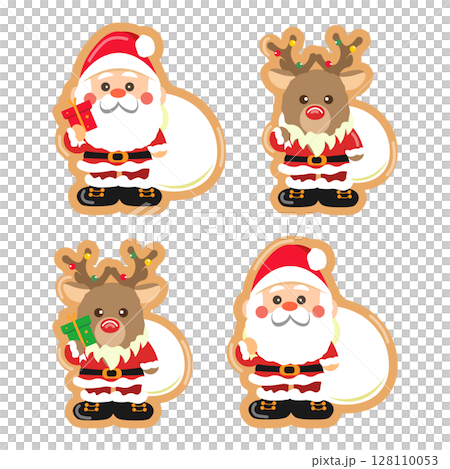 Cute Santa Claus and reindeer cutout illustration set 128110053