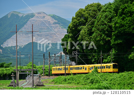 三岐鉄道の北勢線の電車と藤原岳 128110515