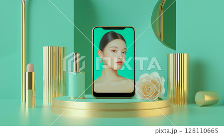 スマホ画面に映る美しさ — コスメティックとデジタルが融合する新時代ビジュアル 128110665