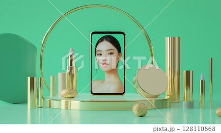スマホ画面に映る美しさ — コスメティックとデジタルが融合する新時代ビジュアル 128110668