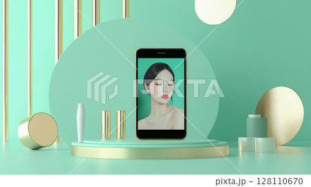 スマホ画面に映る美しさ — コスメティックとデジタルが融合する新時代ビジュアル 128110670
