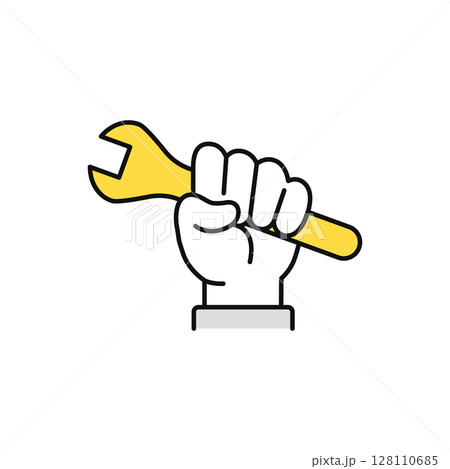 スパナを握る手のシンプルなベクターアイコンイラスト素材 128110685