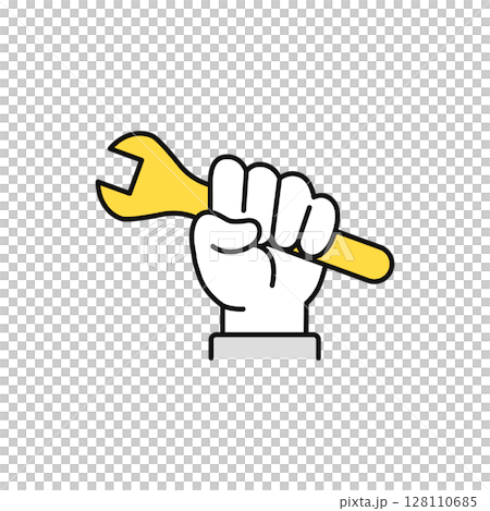 スパナを握る手のシンプルなベクターアイコンイラスト素材 128110685
