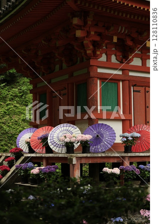 紫陽花と寺 128110836