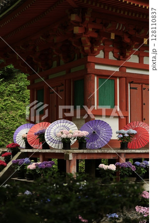 紫陽花と寺 128110837