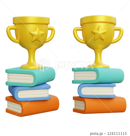 Trophy on Books Symbol of Achievement and Academic Success 3D graphic Trophy on Books Symbol of Achievement and Academic Success 3D graphic 128111113