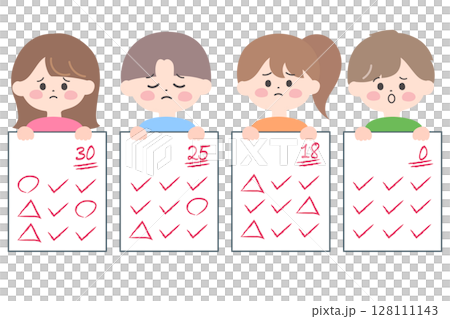テストの点数が低くがっかりする子どもたちのイラスト テストの点数が低くがっかりする子どもたちのイラスト 128111143