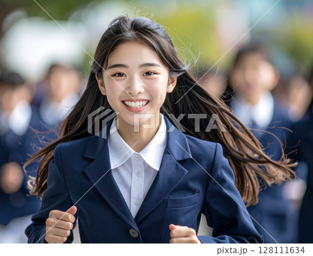 AI生成画像　走る女子高生 128111634